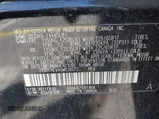 2013 Toyota RAV4 LE with VIN 2T3ZFREV4DW016072, listed as a IAAI auction lot 41753375 with 143,711 mi miles and . Bid and sale history available at DreamBid. Image 9.