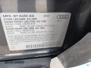 2022 Audi Q5 Sportback S line Premium с VIN WA14AAFY3N2090977, выставлен на аукционе IAAI как лот 42174322 с пробегом Не указан миль и . История ставок и продаж доступна на DreamBid. Изображение 9.