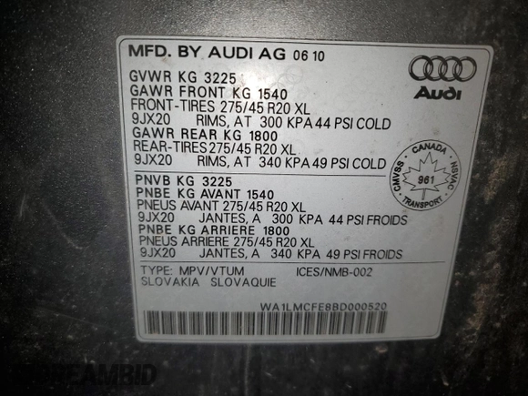 2011 Audi Q7 z VIN WA1LMCFE8BD000520, wystawiony jako Copart lot #45658015 z przebiegiem 237 295 mil mil oraz Czysty tytuł • Clean title. Historia ofert i sprzedaży dostępna na DreamBid. Obrazek 13.