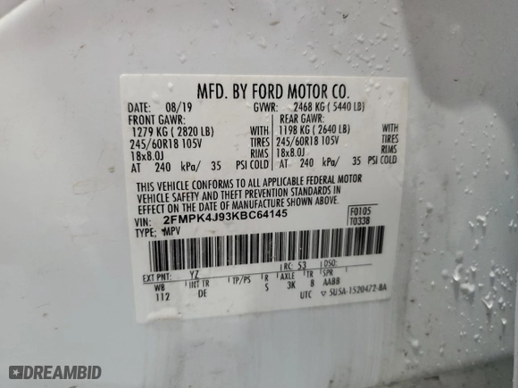2019 Ford Edge SEL with VIN 2FMPK4J93KBC64145, listed as a Copart auction lot 51538495 with 71,509 mi miles and Clean Title. Bid and sale history available at carsss.com. Image 12.