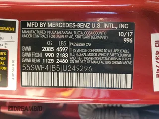 2018 Mercedes-Benz C 300 z VIN 55SWF4JB5JU249296, wystawiony jako Copart lot #88348725 z przebiegiem 60 505 mil mil oraz Szkoda całkowita • Salvage title. Historia ofert i sprzedaży dostępna na DreamBid. Obrazek 15.