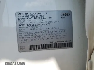 2013 Audi Q5 Premium Plus с VIN WA1LFAFP8DA046417, выставлен на аукционе Copart как лот 65513545 с пробегом 96 692 миль миль и Списание • Salvage title. История ставок и продаж доступна на DreamBid. Изображение 13.