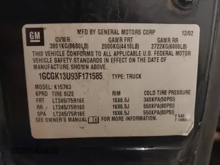 2003 Chevrolet Silverado 1500HD LS z VIN 1GCGK13U93F171585, wystawiony jako IAAI lot #41990852 z przebiegiem 242 327 mil mil oraz . Historia ofert i sprzedaży dostępna na DreamBid. Obrazek 9.