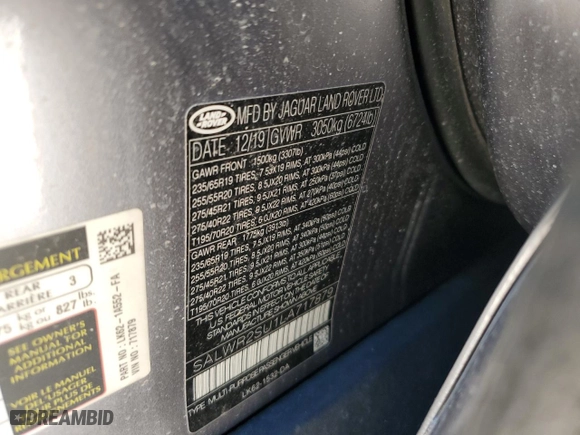2020 Land Rover Range Rover Sport HSE with VIN SALWR2SU1LA717879, listed as a Copart auction lot 50213515 with 127,364 mi miles and Salvage Title. Bid and sale history available at carsss.com. Image 12.