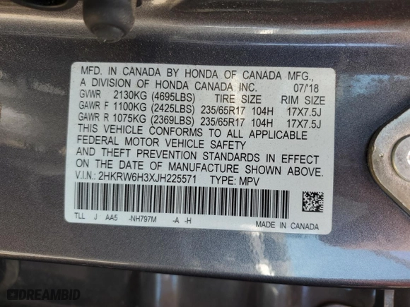2018 Honda CR-V LX with VIN 2HKRW6H3XJH225571, listed as a Copart auction lot 48706235 with 93,779 mi miles and Salvage Title. Bid and sale history available at carsss.com. Image 14.