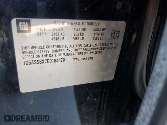 2014 Cadillac CTS Performance RWD with VIN 1G6AS5SX7E0184479, listed as a Copart auction lot 87076074 with 121,927 mi miles and Clean title. Bid and sale history available at DreamBid. Image 12.