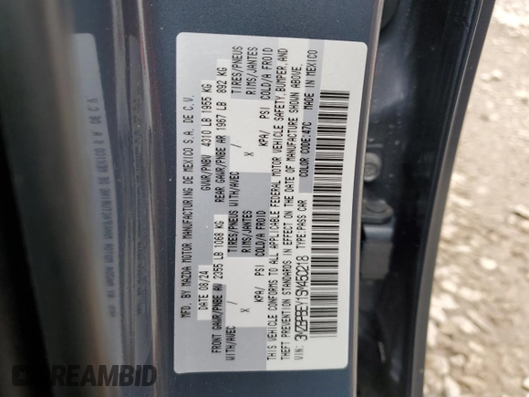 2025 Mazda 3 Premium Plus with VIN 3MZBPBEY1SM450218, listed as a Copart auction lot 47816635 with Not Provided miles and Salvage Title. Bid and sale history available at DreamBid. Image 12.
