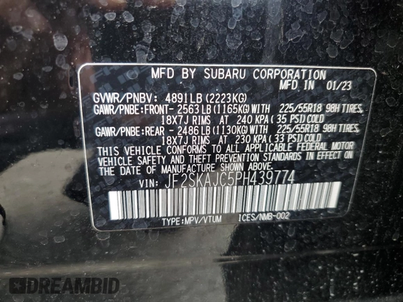 2023 Subaru Forester Sport with VIN JF2SKAJC5PH439774, listed as a Copart auction lot 47590335 with 20,116 mi miles and Salvage Title. Bid and sale history available at carsss.com. Image 13.