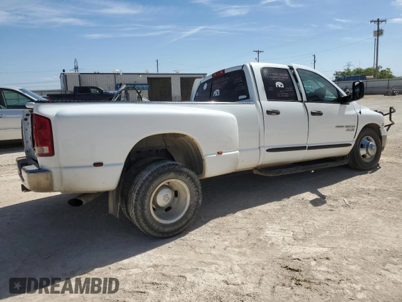 2005 Dodge 3500 SLT z VIN 3D7MR48C15G859605, wystawiony jako Copart lot #55133275 z przebiegiem Nie podano mil oraz Nie do naprawy • Non repairable. Historia ofert i sprzedaży dostępna na DreamBid. Obrazek 3.