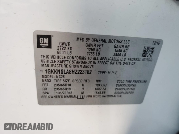 2017 GMC Acadia SLE with VIN 1GKKNSLA8HZ223182, listed as a Copart auction lot 42540575 with 111,514 mi miles and Salvage Title. Bid and sale history available at carsss.com. Image 15.