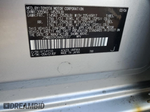 2006 Toyota RAV4 with VIN JTMBD33V266007317, listed as a Copart auction lot 46544715 with 123,558 mi miles and Clean Title. Bid and sale history available at carsss.com. Image 13.