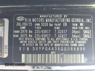 2016 Kia Sorento LX with VIN 5XYPG4A36GG086896, listed as a IAAI auction lot 41862568 with 75,277 mi miles. Bid and sale history available at carsss.com. Image 9.