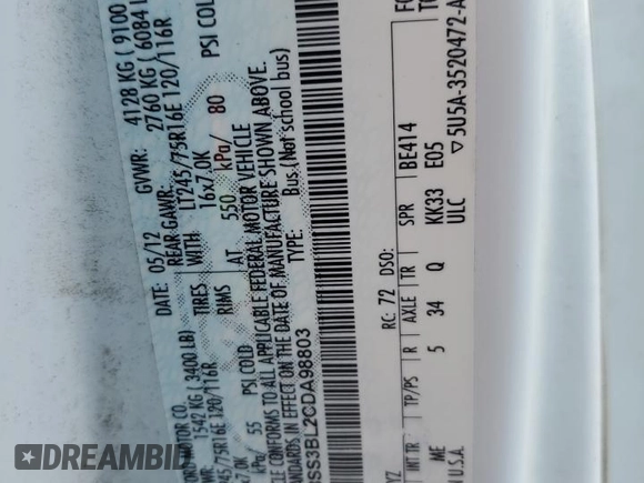 2012 Ford Econoline Passenger XL с VIN 1FBSS3BL2CDA98803, выставлен на аукционе Copart как лот 60312805 с пробегом 292 044 миль миль и Чистый • Clean title. История ставок и продаж доступна на DreamBid. Изображение 13.