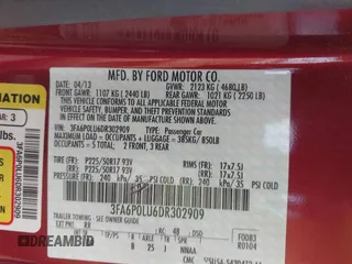 2013 Ford Fusion SE Hybrid with VIN 3FA6P0LU6DR302909, listed as a IAAI auction lot 42035803 with 186,050 mi miles. Bid and sale history available at carsss.com. Image 9.