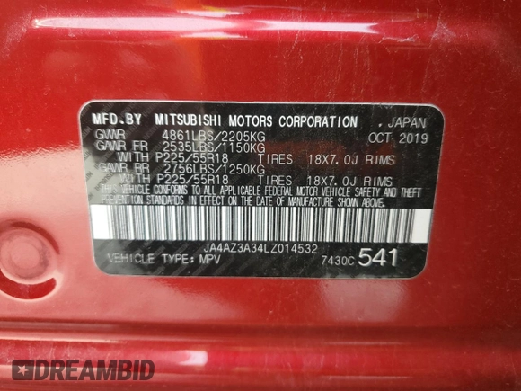 2020 Mitsubishi Outlander ES with VIN JA4AZ3A34LZ014532, listed as a Copart auction lot 60398225 with 79,538 mi miles and Salvage title. Bid and sale history available at DreamBid. Image 13.