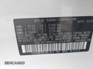 2020 Subaru Legacy Limited с VIN 4S3BWAN62L3024295, выставлен на аукционе IAAI как лот 42284428 с пробегом 92 781 миль миль и . История ставок и продаж доступна на DreamBid. Изображение 9.