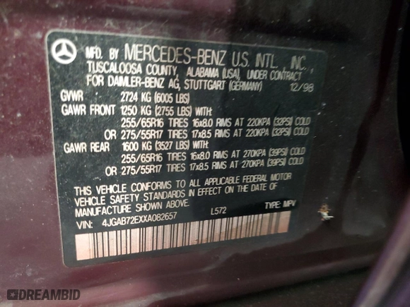 1999 Mercedes-Benz M-Class with VIN 4JGAB72EXXA082657, listed as a Copart auction lot 71366544 with 113,918 mi miles and Clean Title. Bid and sale history available at carsss.com. Image 13.
