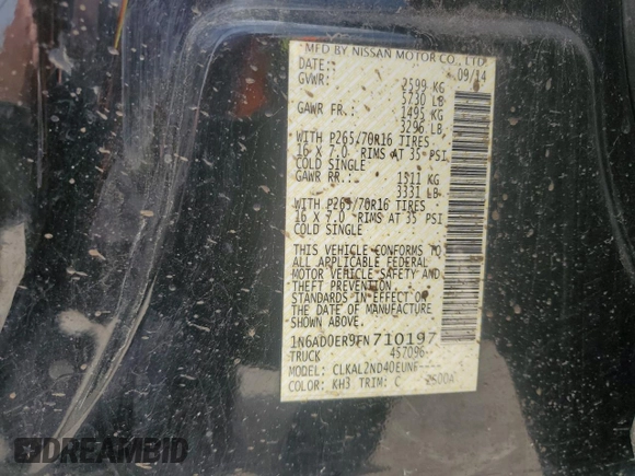 2015 Nissan Frontier SV с VIN 1N6AD0ER9FN710197, выставлен на аукционе Copart как лот 58196015 с пробегом Не указан миль и Списание • Salvage title. История ставок и продаж доступна на DreamBid. Изображение 12.