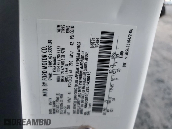 2020 Ford Transit Connect XL with VIN NM0GE9E26L1438015, listed as a Copart auction lot 47575925 with 12,663 mi miles and Salvage title. Bid and sale history available at DreamBid. Image 14.