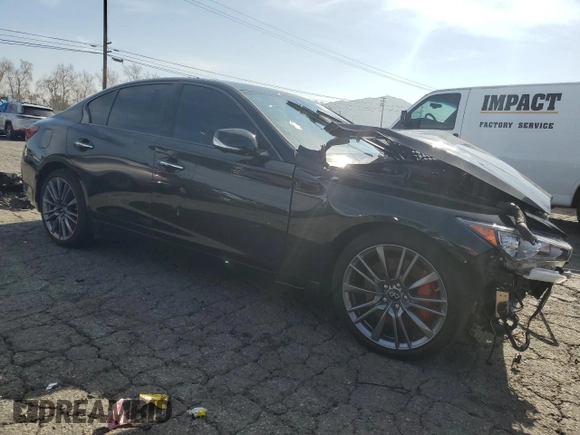 2024 Infiniti Q50 Red Sport 400 with VIN JN1FV7DPXRM660289, listed as a Copart auction lot 45370295 with 827 mi miles and Clean Title. Bid and sale history available at DreamBid. Image 4.