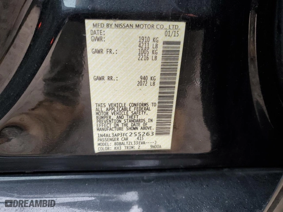2015 Nissan Altima 2.5 S with VIN 1N4AL3AP3FC255263, listed as a Copart auction lot 44417685 with 61,647 mi miles and Salvage Title. Bid and sale history available at carsss.com. Image 12.