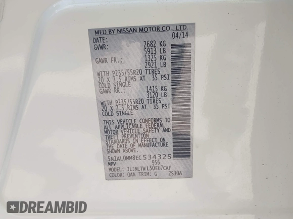 2014 Infiniti QX60 z VIN 5N1AL0MM8EC534325, wystawiony jako IAAI lot #42743994 z przebiegiem 90 233 mil mil oraz . Historia ofert i sprzedaży dostępna na DreamBid. Obrazek 9.