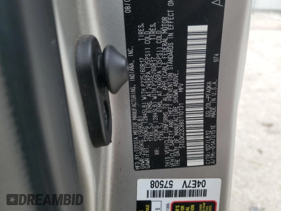 2008 Toyota Sienna XLE with VIN 5TDZK22C88S110131, listed as a Copart auction lot 47617865 with 159,036 mi miles and Salvage title. Bid and sale history available at DreamBid. Image 15.