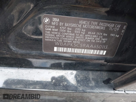 2010 BMW 3 Series 328i xDrive with VIN WBAPK5C59AA650113, listed as a IAAI auction lot 41992713 with Not provided miles and . Bid and sale history available at DreamBid. Image 9.