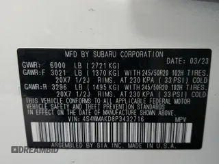 2023 Subaru Ascent Onyx Limited с VIN 4S4WMAKD8P3432716, выставлен на аукционе Copart как лот 47310075 с пробегом 9 152 миль миль и Списание • Salvage title. История ставок и продаж доступна на DreamBid. Изображение 14.