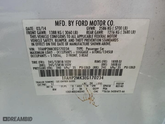 2014 Ford Sedan Police Interceptor with VIN 1FAHP2MK3EG170234, listed as a Copart auction lot 59067844 with 79,393 mi miles and Salvage Title. Bid and sale history available at carsss.com. Image 12.