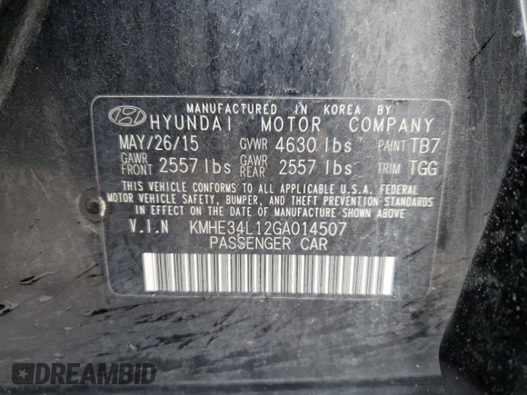 2016 Hyundai Sonata Hybrid Limited with VIN KMHE34L12GA014507, listed as a Copart auction lot 44608193 with 148,100 mi miles. Bid and sale history available at carsss.com. Image 12.