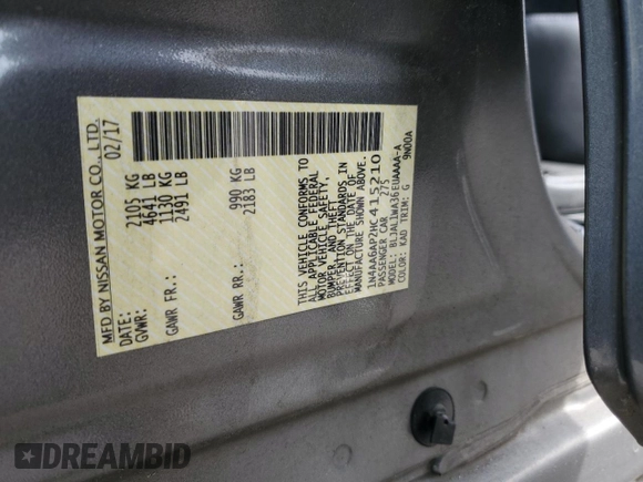 2017 Nissan Maxima Platinum with VIN 1N4AA6AP2HC415210, listed as a Copart auction lot 75491674 with 107,023 mi miles and Salvage title. Bid and sale history available at DreamBid. Image 12.