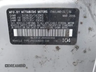 2017 Mitsubishi Mirage ES z VIN ML32F3FJ8HH000904, wystawiony jako IAAI lot #42390487 z przebiegiem 99 137 mil mil oraz . Historia ofert i sprzedaży dostępna na DreamBid. Obrazek 9.