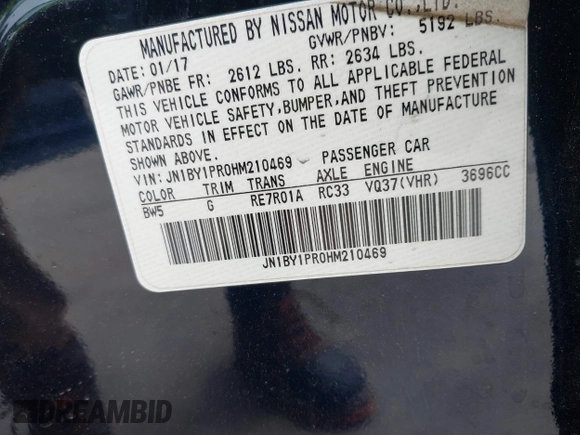 2017 Infiniti Q70 3.7 with VIN JN1BY1PR0HM210469, listed as a IAAI auction lot 42149004 with 105,840 mi miles and . Bid and sale history available at DreamBid. Image 9.