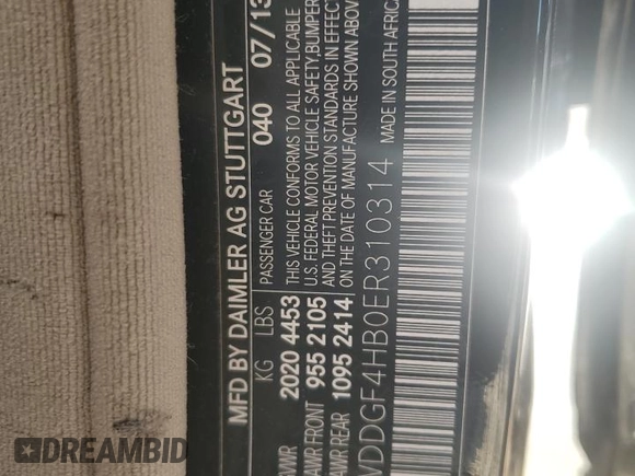 2014 Mercedes-Benz C-Class C 250 Sport with VIN WDDGF4HB0ER310314, listed as a Copart auction lot 52434645 with 0 mi miles and Salvage Title. Bid and sale history available at carsss.com. Image 13.