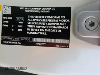 2020 Aston Martin DB11 z VIN SCFRMFCWXLGM09361, wystawiony jako Copart lot #74208744 z przebiegiem 10 972 mil mil oraz Szkody całkowita. Historia ofert i sprzedaży dostępna na DreamBid. Obrazek 12.