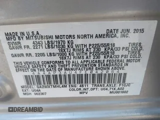 2015 Mitsubishi Outlander Sport ES with VIN 4A4AP3AU4FE042064, listed as a IAAI auction lot 40477211 with 117,890 mi miles. Bid and sale history available at carsss.com. Image 9.