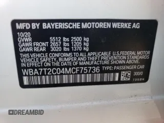 2021 BMW 7 Series 740i with VIN WBA7T2C04MCF75736, listed as a Copart auction lot 70549533 with 70,829 mi miles. Bid and sale history available at carsss.com. Image 12.
