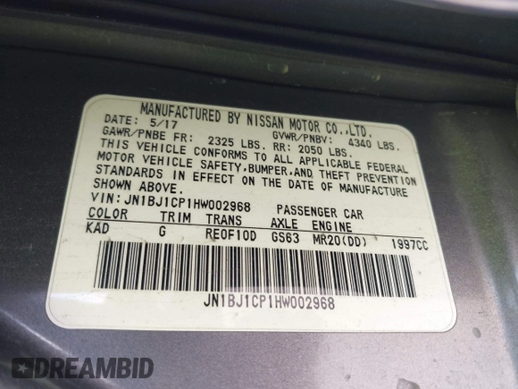 2017 Nissan Rogue S z VIN JN1BJ1CP1HW002968, wystawiony jako IAAI lot #41896777 z przebiegiem 128 583 mil mil oraz . Historia ofert i sprzedaży dostępna na DreamBid. Obrazek 9.