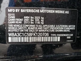 2015 BMW 3 Series 328i with VIN WBA3C1C58FK120706, listed as a Copart auction lot 54318135 with 119,988 mi miles and Salvage title. Bid and sale history available at DreamBid. Image 13.