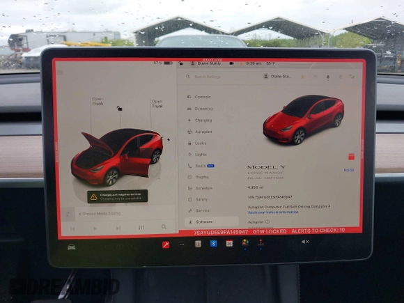 2023 Tesla Model Y Long Range with VIN 7SAYGDEE9PA145947, listed as a IAAI auction lot 42131783 with 4,956 mi miles and . Bid and sale history available at DreamBid. Image 7.