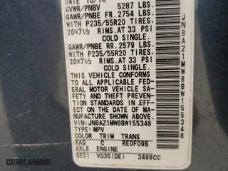 2011 Nissan Murano S with VIN JN8AZ1MW8BW155348, listed as a Copart auction lot 51976835 with 208,208 mi miles and Non Repairable. Bid and sale history available at carsss.com. Image 13.