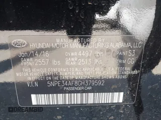 2016 Hyundai Sonata Sport with VIN 5NPE34AF8GH379592, listed as a IAAI auction lot 41964780 with 117,907 mi miles and . Bid and sale history available at DreamBid. Image 9.