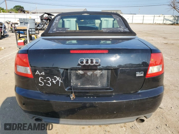 2006 Audi A4 3.0L with VIN WAUET48H36K009929, listed as a Copart auction lot 61720774 with 0 mi miles and Salvage Title. Bid and sale history available at carsss.com. Image 6.