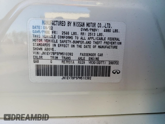 2023 Infiniti Q50 Luxe with VIN JN1EV7BP5PM510392, listed as a Copart auction lot 88456145 with 12,678 mi miles and Salvage Title. Bid and sale history available at DreamBid. Image 13.