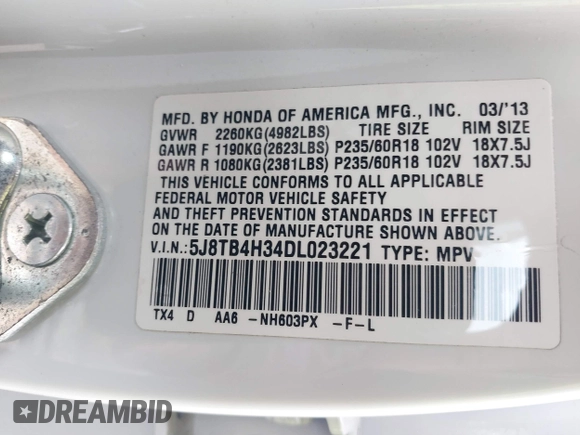2013 Acura RDX with VIN 5J8TB4H34DL023221, listed as a IAAI auction lot 41870019 with 183,344 mi miles. Bid and sale history available at carsss.com. Image 9.