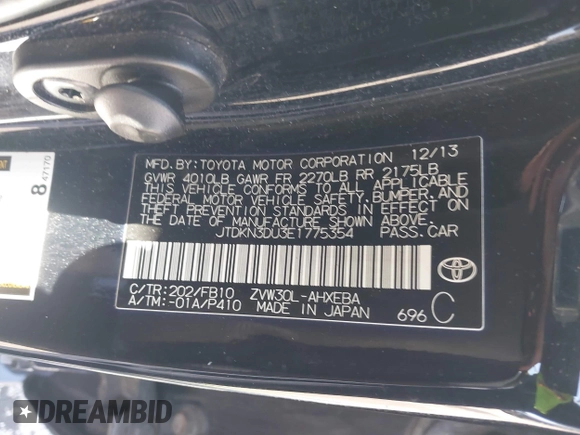 2014 Toyota Prius Four with VIN JTDKN3DU3E1775354, listed as a IAAI auction lot 41880808 with 133,086 mi miles. Bid and sale history available at carsss.com. Image 9.