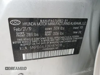 2019 Hyundai Elantra SE with VIN 5NPD74LF2KH474218, listed as a Copart auction lot 43427075 with 101,681 mi miles and Salvage Title. Bid and sale history available at DreamBid. Image 12.