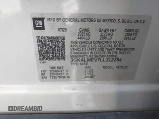 2020 GMC Terrain SLE with VIN 3GKALMEV7LL312254, listed as a IAAI auction lot 41865782 with 86,876 mi miles. Bid and sale history available at carsss.com. Image 9.