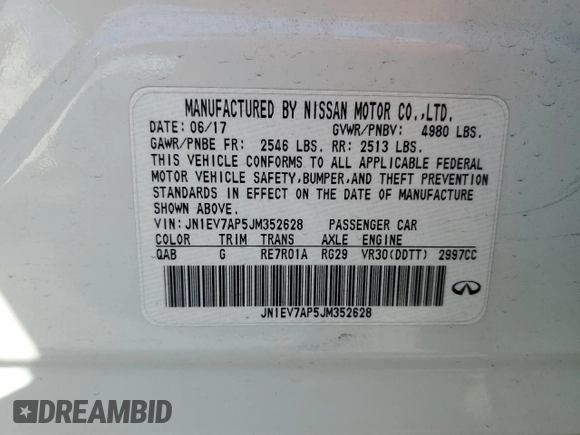 2018 Infiniti Q50 Luxe z VIN JN1EV7AP5JM352628, wystawiony jako Copart lot #51612595 z przebiegiem 93 801 mil mil oraz Szkoda całkowita • Salvage title. Historia ofert i sprzedaży dostępna na DreamBid. Obrazek 14.